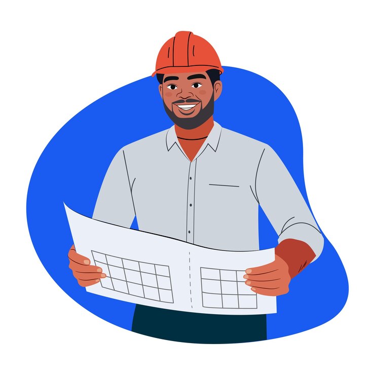 Vector un arquitecto con una ilustración de estilo plano del mapa