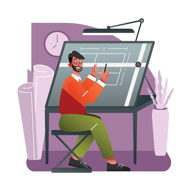 Un arquitecto midiendo el diseño en el escritorio de trabajo