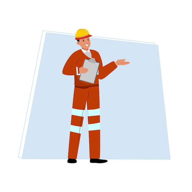 Arquitecto en uniforme de construcción y casco sosteniendo un documento