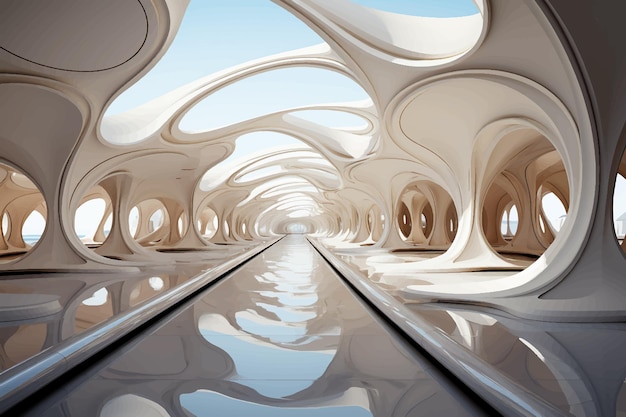 Vector arquitectura abstracta de fondo blanco con arco interior renderizado en 3d