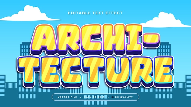 Arquitectura azul amarillo y blanca estilo de fuente de efecto de texto editable en 3D