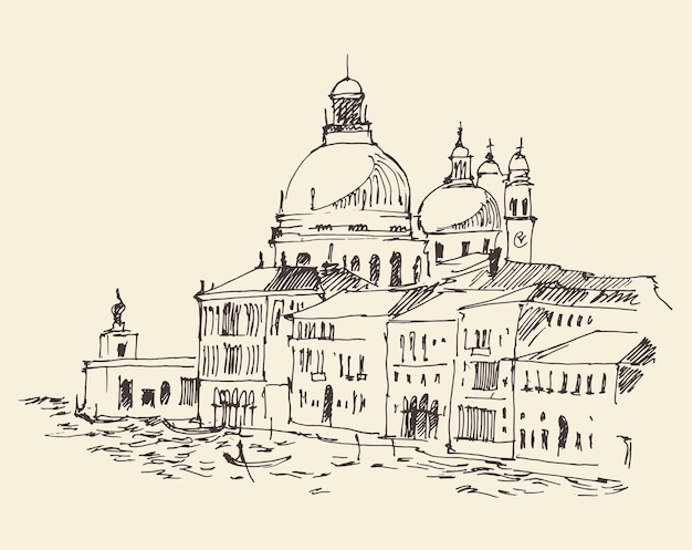 Arquitectura de la ciudad de Venecia, ilustración grabada vintage