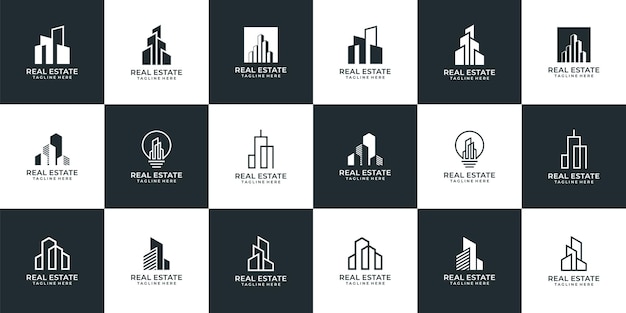 Arquitectura creativa edificio colección de logotipos inmobiliarios.