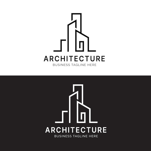 arquitectura de edificios conjuntos de bienes raíces diseño de logotipo estilo de arte de línea plantilla vectorial