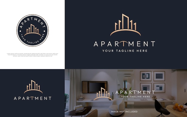 Arquitectura Hotel apartamento logo elegante estilo de arte de línea de lujo