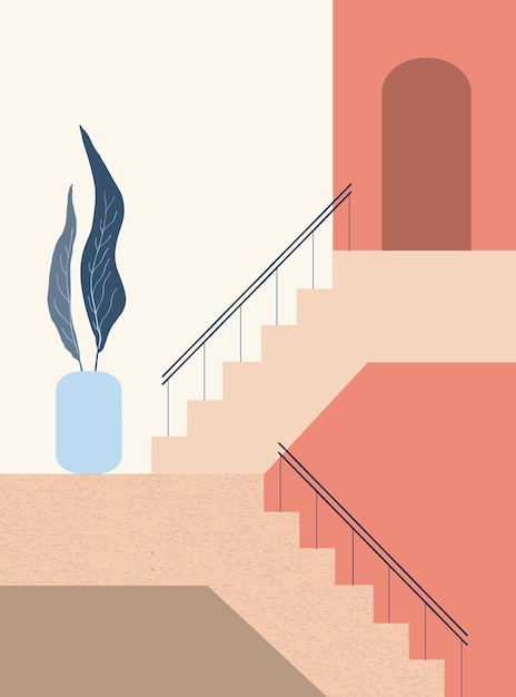 Arquitectura minimalista Formas geométricas abstractas escalera arco elementos botánicos minimalista