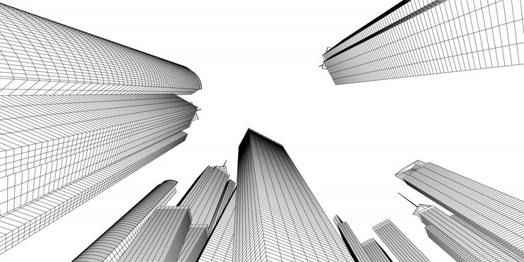 Vector la arquitectura moderna tiene una forma extraña. con la forma de un edificio independiente y convirtiéndose también en un hito único de la ciudad.