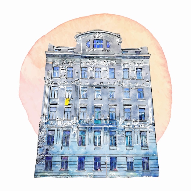 Arquitectura wienzeile viena acuarela dibujado a mano ilustración aislada sobre fondo blanco