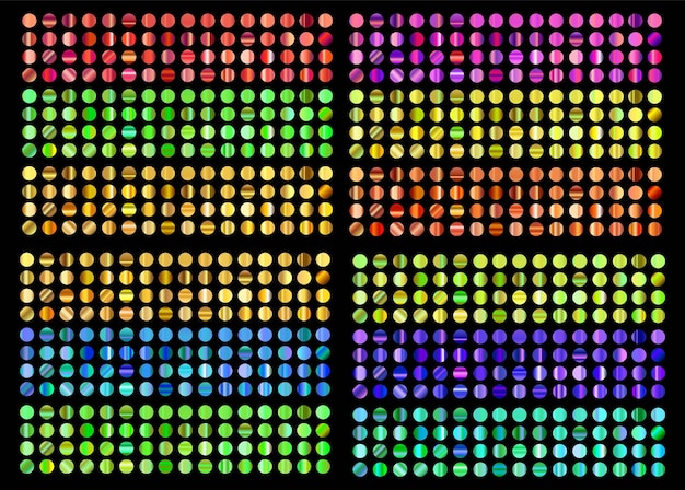 Array de círculos coloridos con efectos de gradiente y metálicos