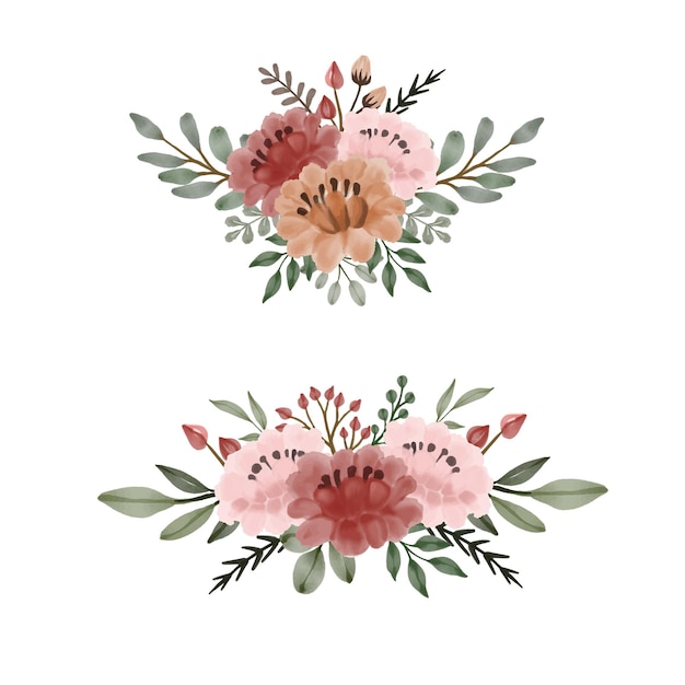 arreglo de acuarela ramo de rosas rojas y rosadas