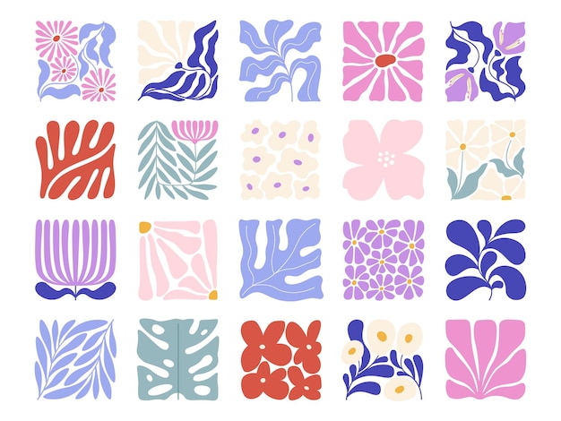 Arreglo decorativo elementos florales modernos azulejos florales contemporáneos diseño inspirado en matisse plantas y flores abstractas conjunto gráfico vectorial picante