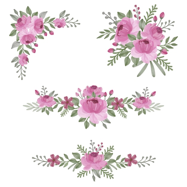 Vector arreglo floral acuarela de rosa rosa