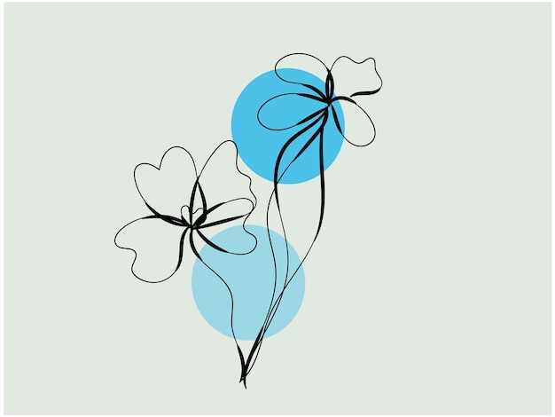 Arreglo floral con arte lineal dibujado a mano