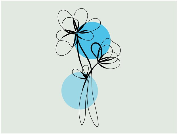 Arreglo floral con arte lineal dibujado a mano