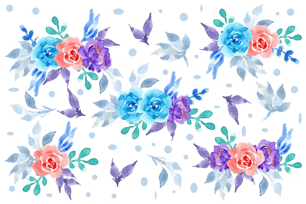 Arreglo floral azul y morado.