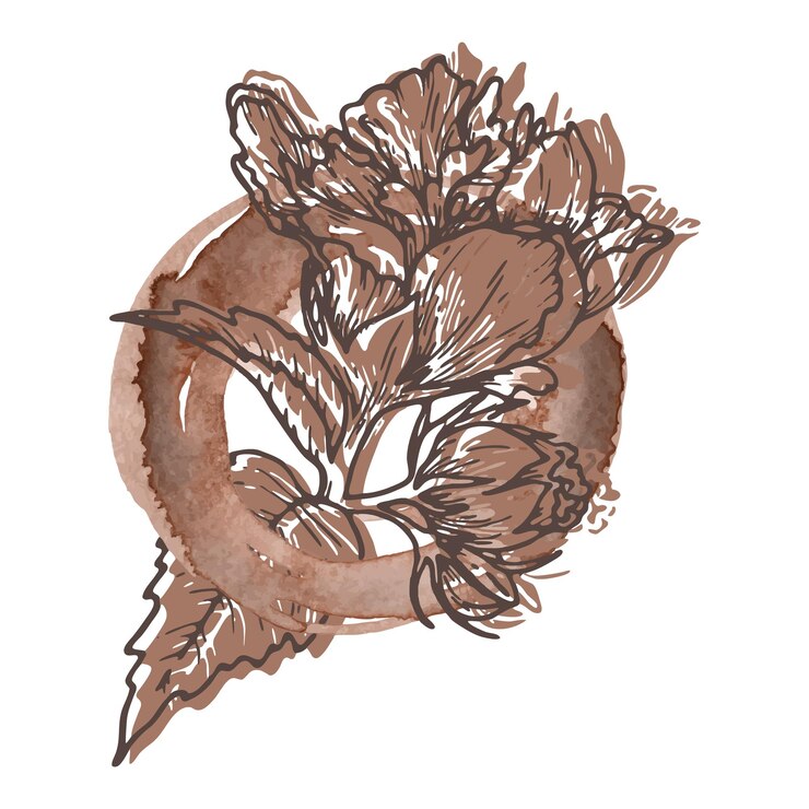Vector arreglo floral en un color del año 2025 mocha mousse flor dibujada a mano con mancha de acuarela