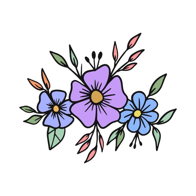 Vector arreglo floral decorativo de flores y hojas