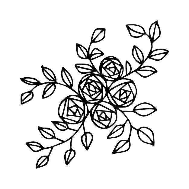 Arreglo floral de dibujo a mano en estilo garabato o boceto