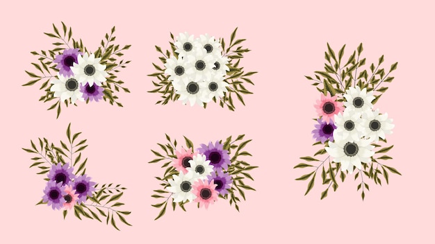 Arreglo floral manojo aislado hermosas flores elementos de diseño