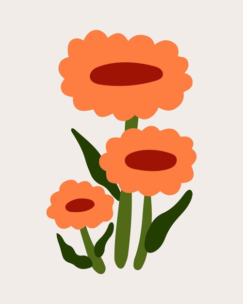 Arreglo floral naranja vibrante Una ilustración plana dibujada a mano