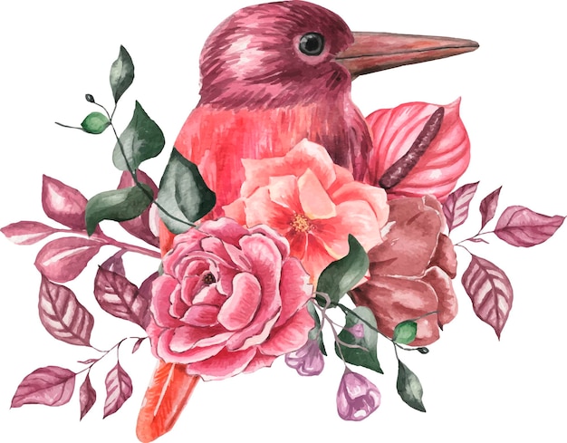 Arreglo floral con pájaro viva magenta