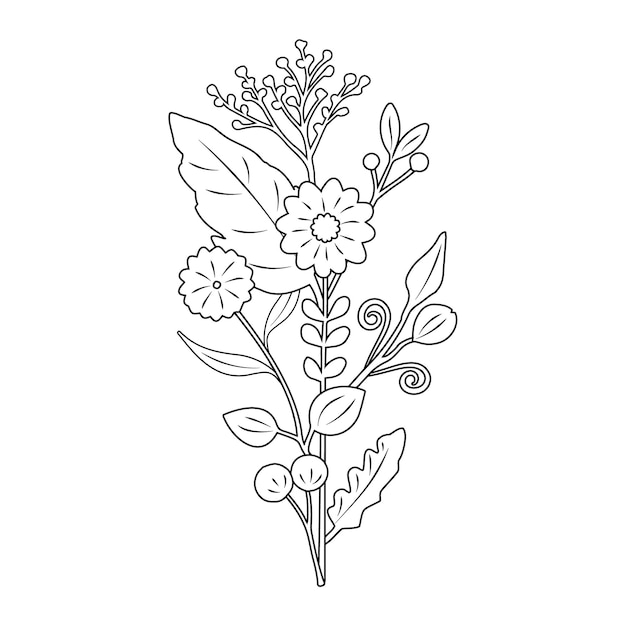 Arreglo floral vectorial Ilustración de arte de línea