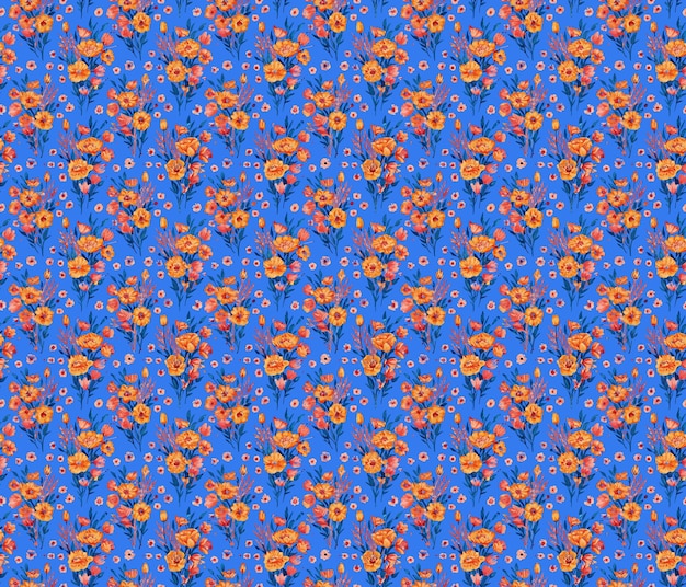 Arreglo floral vibrante en una superficie azul