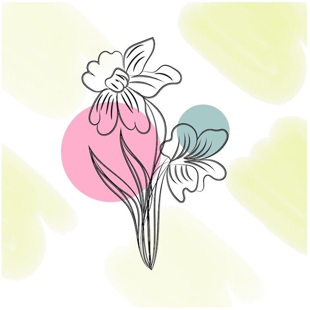 Arreglo de flores con arte lineal dibujado a mano