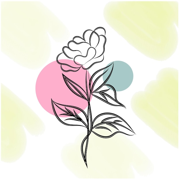 Arreglo de flores con arte lineal dibujado a mano