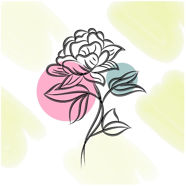 Arreglo de flores con arte lineal dibujado a mano