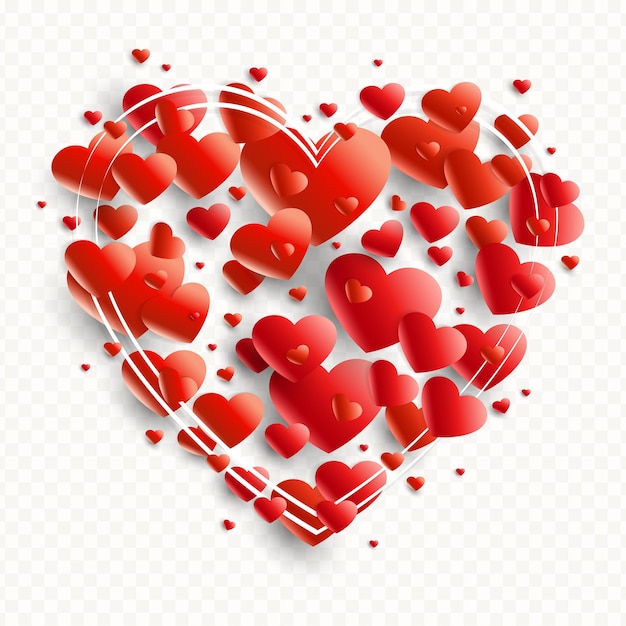 Arreglo en forma de corazón elaborado a partir de una variedad de corazones rojos