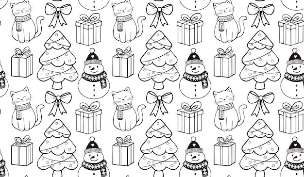 Un arreglo lúdico muestra gatos, muñecos de nieve y árboles de Navidad en medio de regalos festivos