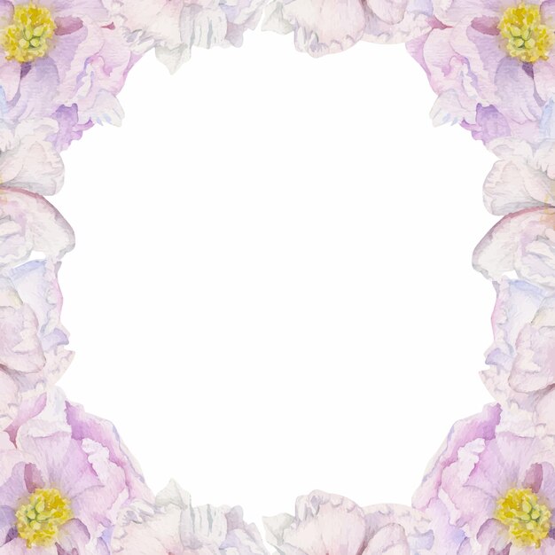 Arreglo de marco cuadrado de acuarela con brotes y hojas de flores de peonía rosa delicadas dibujadas a mano aisladas sobre fondo blanco para invitaciones amor de boda o tarjetas de felicitación papel textil impreso