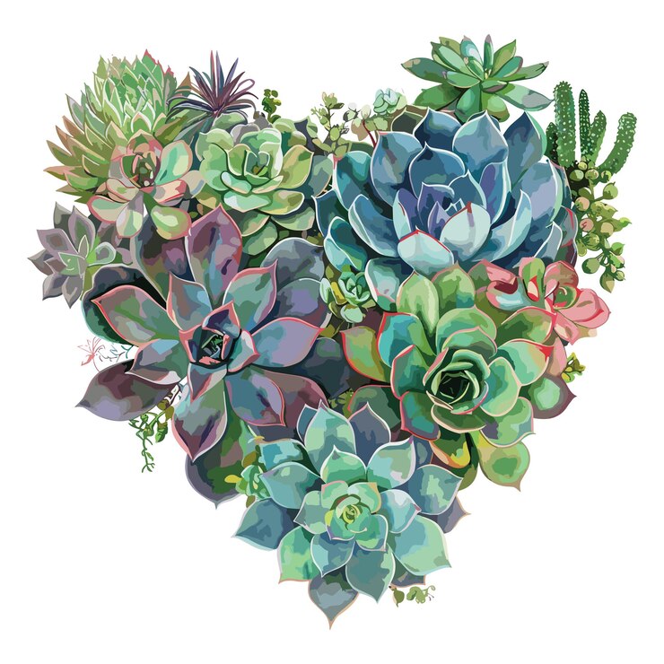 Vector arreglo de plantas suculentas clipart del corazón