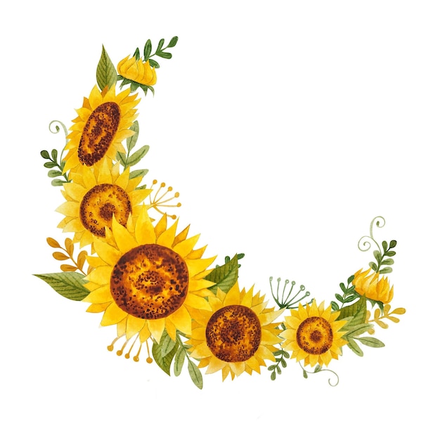 Arreglos de girasoles simples de dibujos animados de acuarela