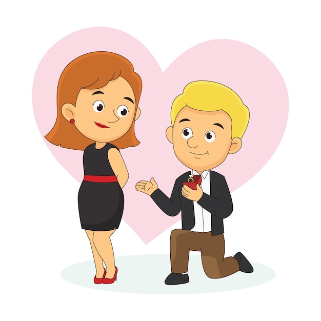Arrodíllate chico con girlfreind, enamorado, día de san valentín