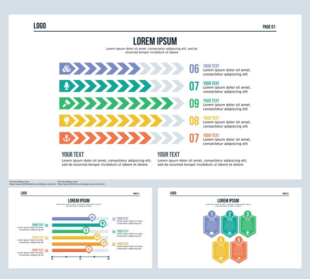 Arrow bar shield set presentación slide y powerpoint plantilla