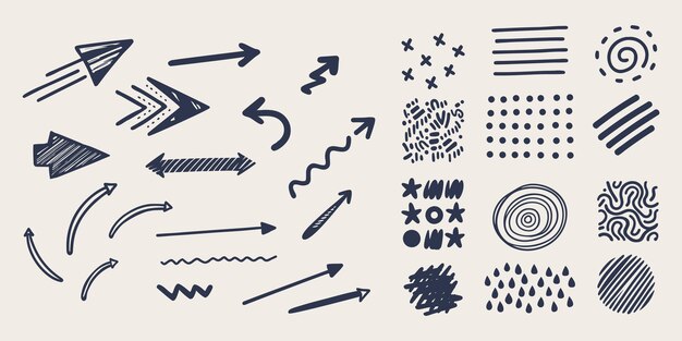 Arrow doodle Línea abstracta lápiz elementos aislados Varios Doodle Esbozo Flechas Forma Dirección