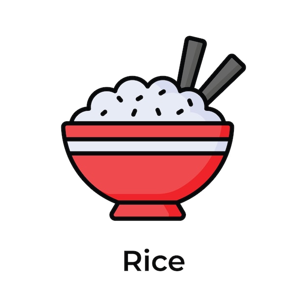 Arroz chino en un cuenco con palillos editable icono de cuenco de arroz