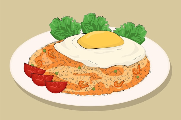 Vector arroz frito dibujado a mano con huevo en diseño vectorial