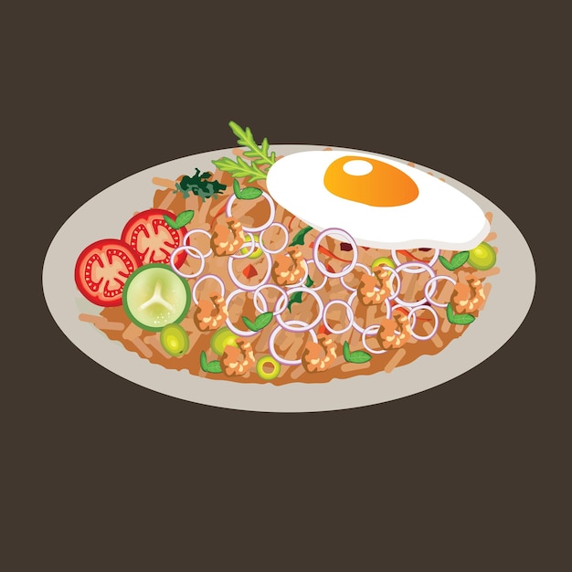 arroz frito dibujo vectorial ilustración cocina comida asiática