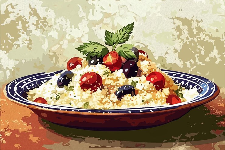 Vector arroz con garbanzos en salsa de tomate de primer plano horizontal