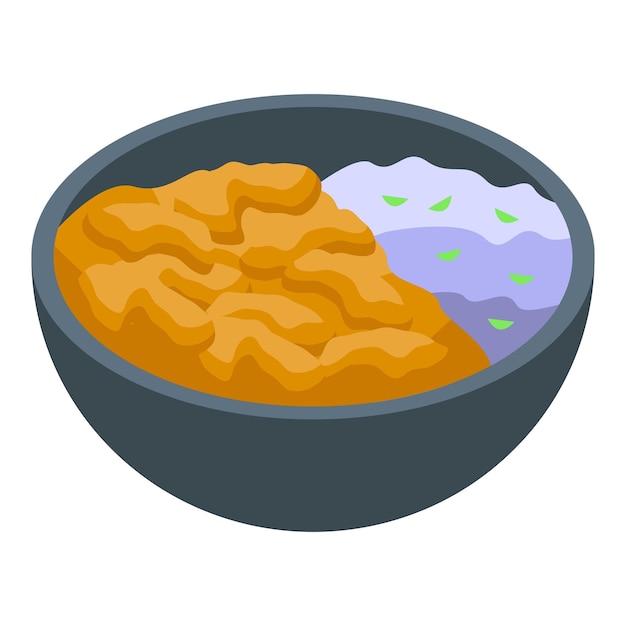 Arroz mariscos icono vector isométrico Tempura frita Plato de comida