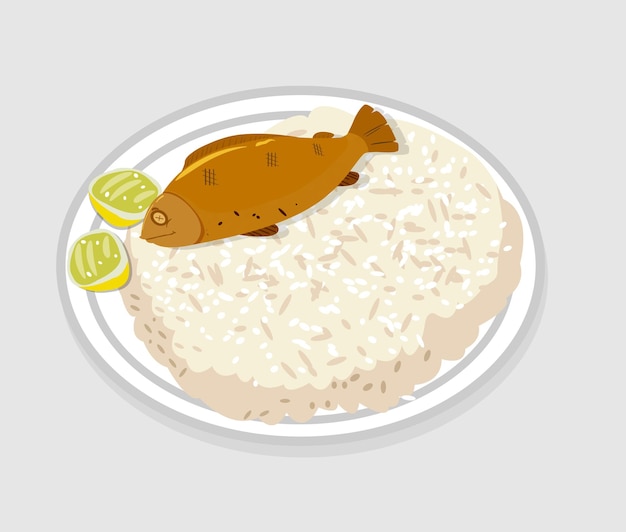 Vector arroz con pescado frito