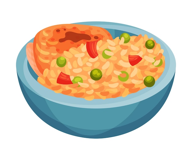 Vector arroz y pollo con especias como ilustración vectorial de platos cubanos