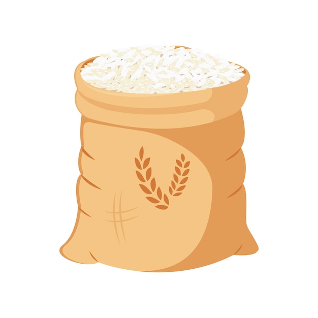 Vector arroz saco lino arpillera marrón aislado en blanco ilustración vectorial