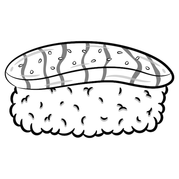 Arroz de sushi japonés con atún lindo boceto de dibujo para colorear