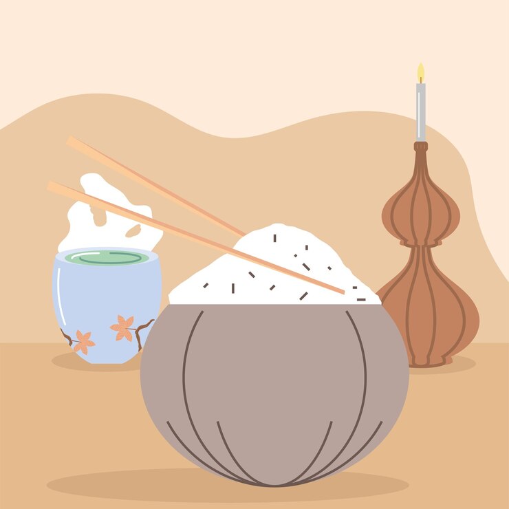Vector arroz y té coreano