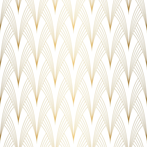 Art Deco patrón sin costuras de fondo blanco y dorado conchas metálicas o escamas ornamento de encaje diseño geométrico minimalista líneas vectoriales motivos de los años 19201930 ilustración vintage de lujo ornamento de boda