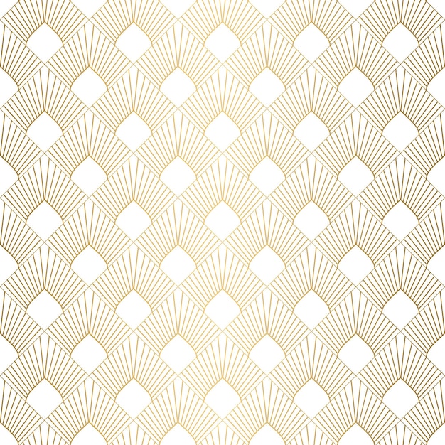 Art Deco patrón sin costuras de fondo blanco y dorado conchas metálicas o escamas ornamento de encaje diseño geométrico minimalista líneas vectoriales motivos de los años 19201930 ilustración vintage de lujo ornamento de boda